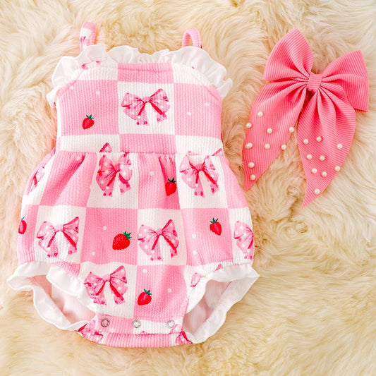 Sweet Baby checkered Strawberries and Bows Romper