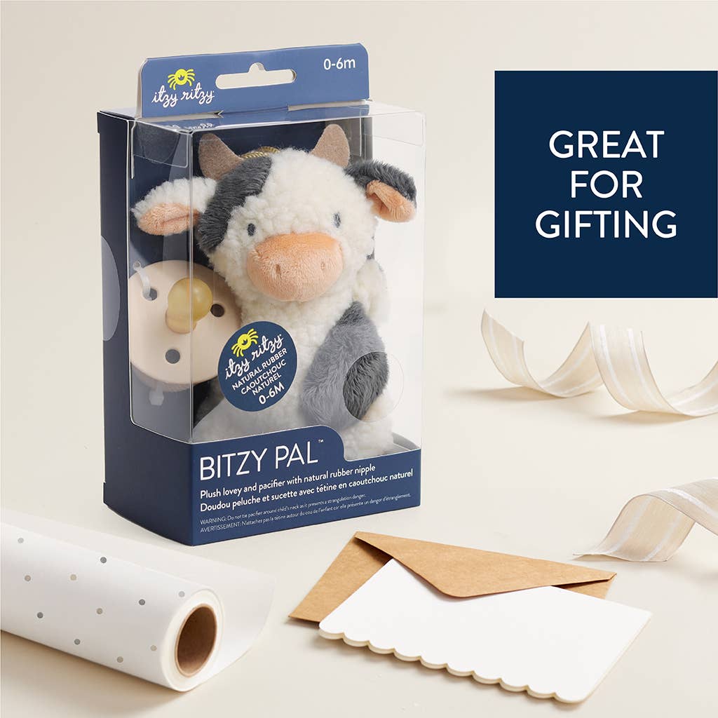 *NEW OPTIONS* Bitzy Pal Natural Rubber Pacifier & Plush: Cow