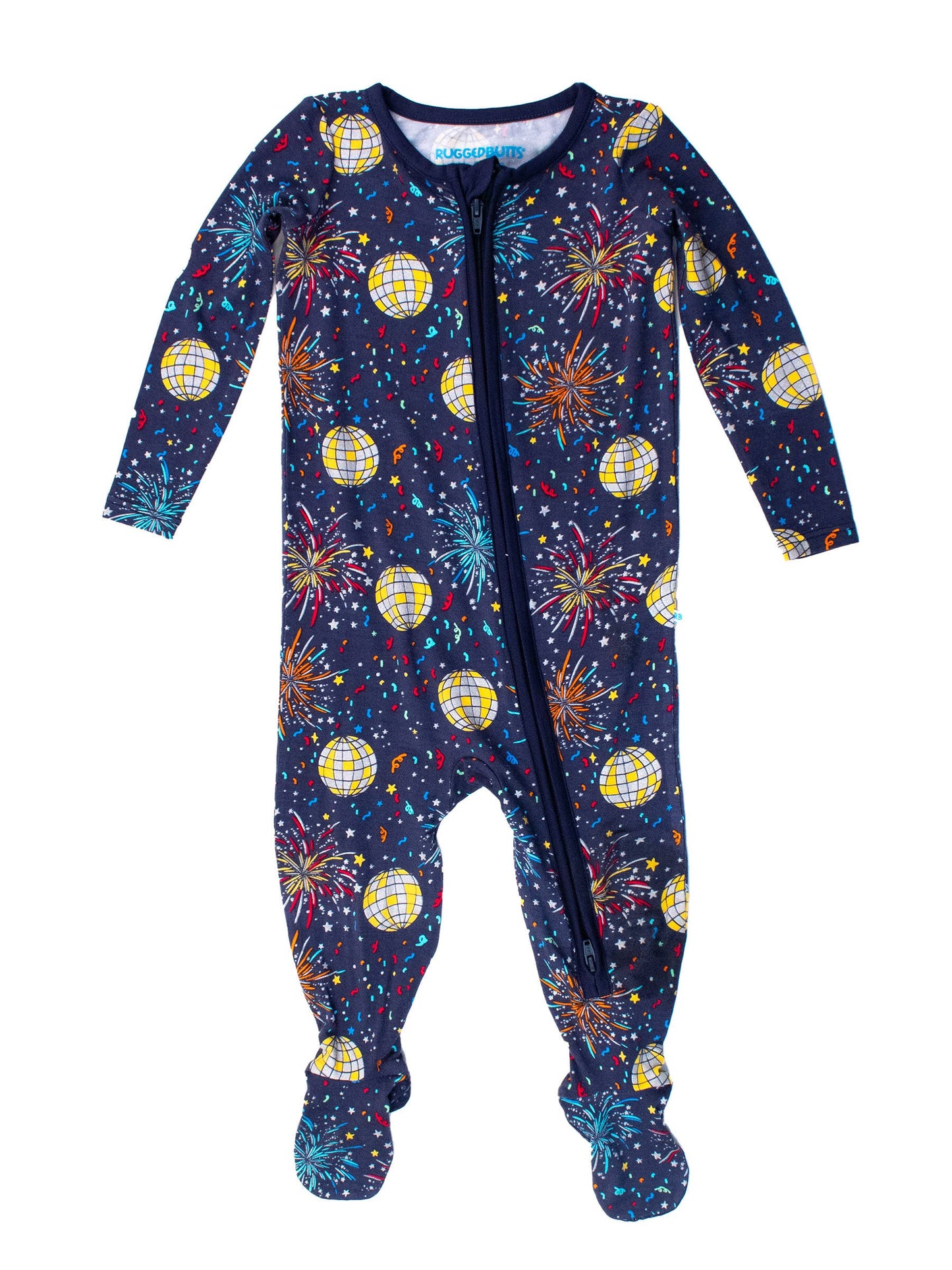 Baby Boys Navy Happy New Year Bamboo Viscose Footed One Piece Pajama: Navy / 3-6m