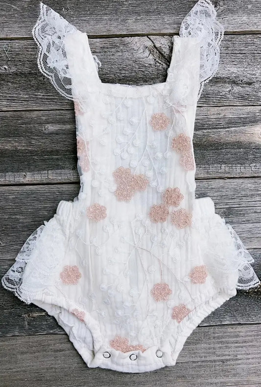 White Floral lace embroidered Romper