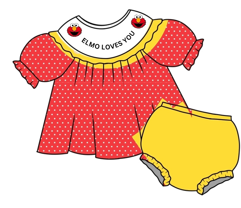Sesame Street- Elmo Loves You -Machine Smocked -Pre-Order