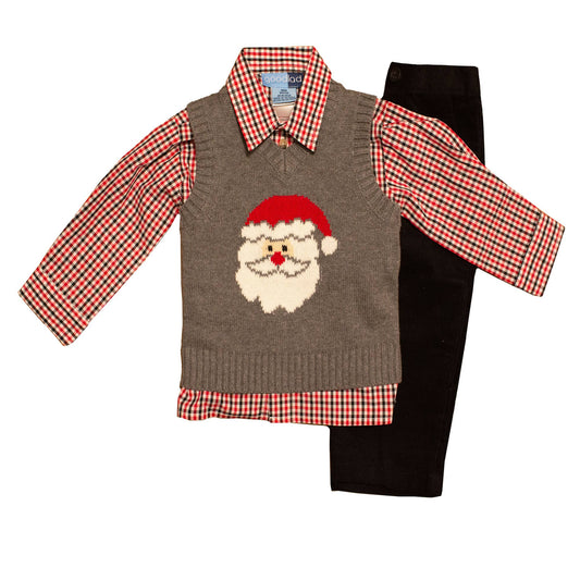 Good Lad Newborn/Infant Boys Grey Santa Intarsia Sweater Set: 6-9 Months