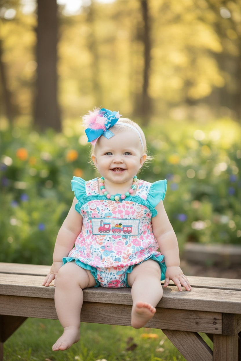 🎟️Pastel floral with aqua trim baby onesie. RPG20114009 JEAN: 0-3M