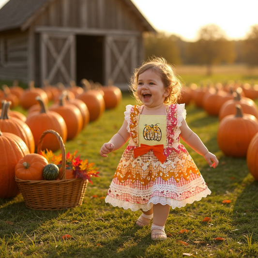 Lace Trimmed Pumpkin applique  dress