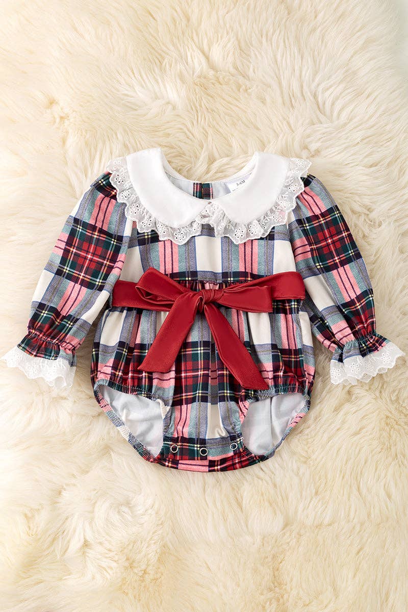 Cute plaid printed baby onesie with cute lace. RPG52873 AMY: 18-24 months