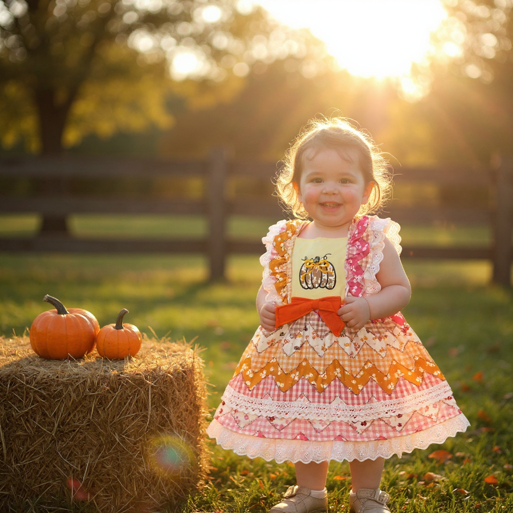 Lace Trimmed Pumpkin applique  dress