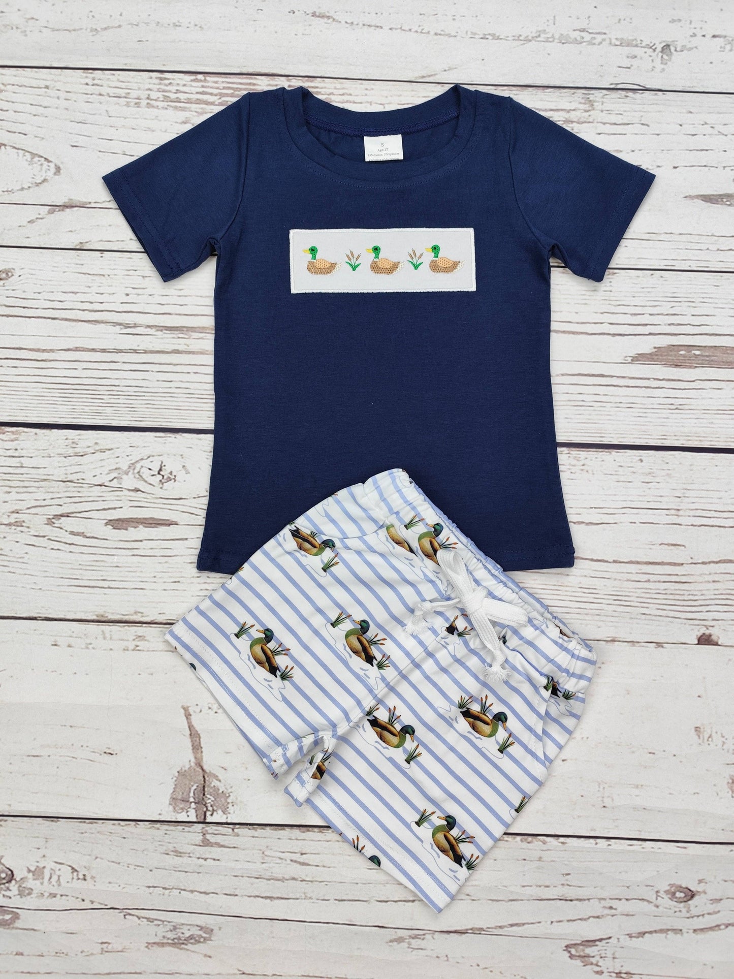 Blue Lagoon Embroidered Duck Set (Sibling Match)