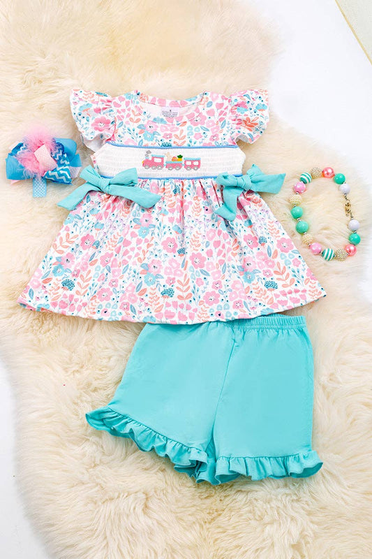 🌸Pastel floral smocked girls set. OFG20114009 AMY: XL
