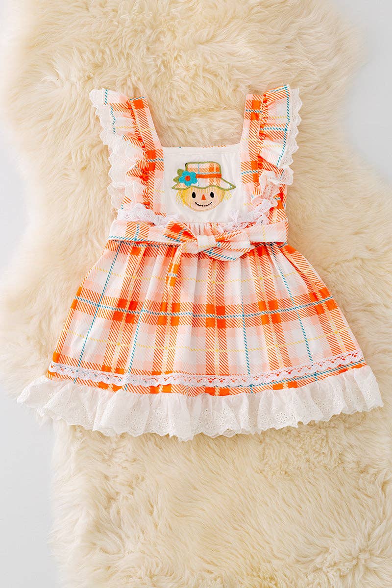 Scarecrow applique dress with embroidered hem. DRG41559 AMY: XL