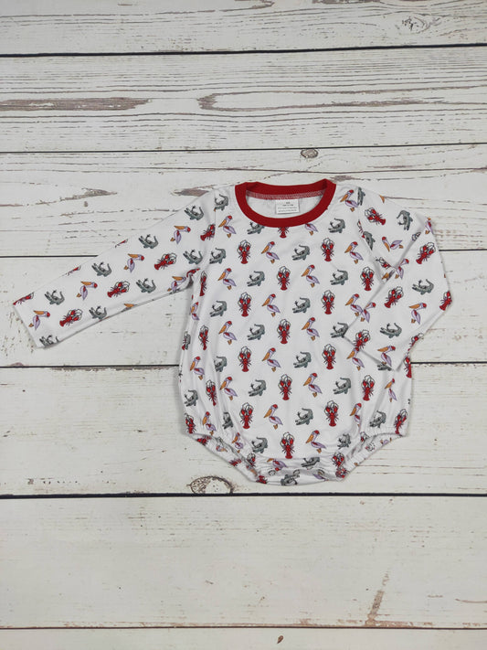 Baby Crawfish Print Christmas Bubble: 2T