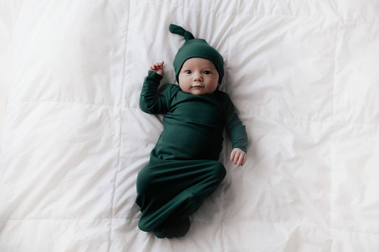 Forest Green Ribbed Knotted Newborn Baby Gown Sleepwear: Gown & Hat
