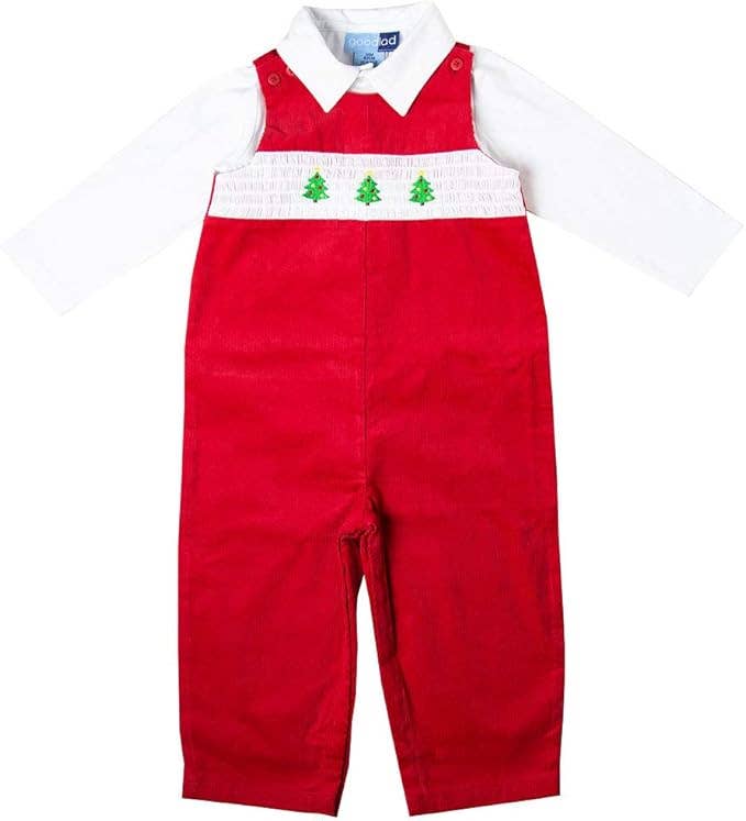 Good Lad Newborn/Infant Boy Red Corduroy Smocked Overall Set: 18 Months