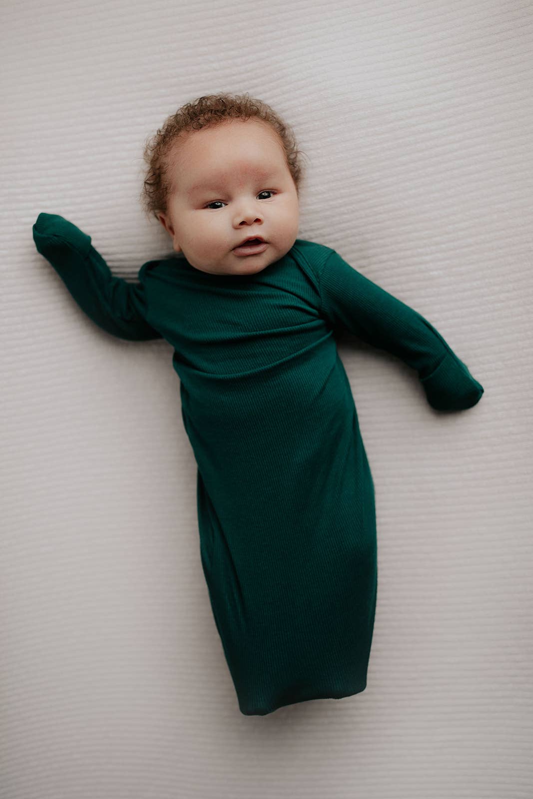 Forest Green Ribbed Knotted Newborn Baby Gown Sleepwear: Gown & Hat