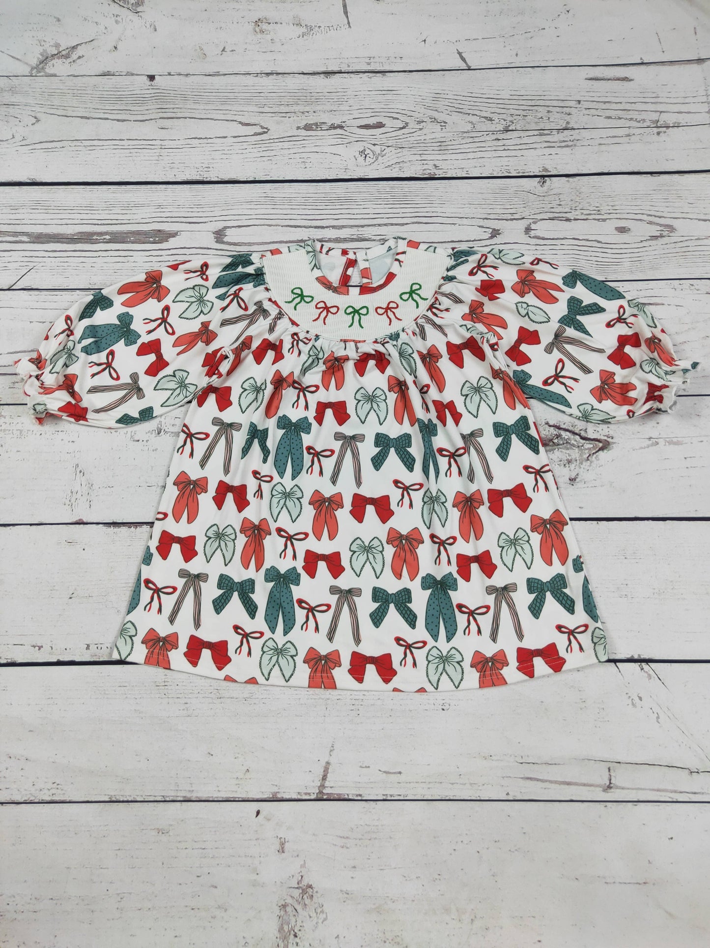 Bows Smocked Girls Christmas Dresses: 12-18M