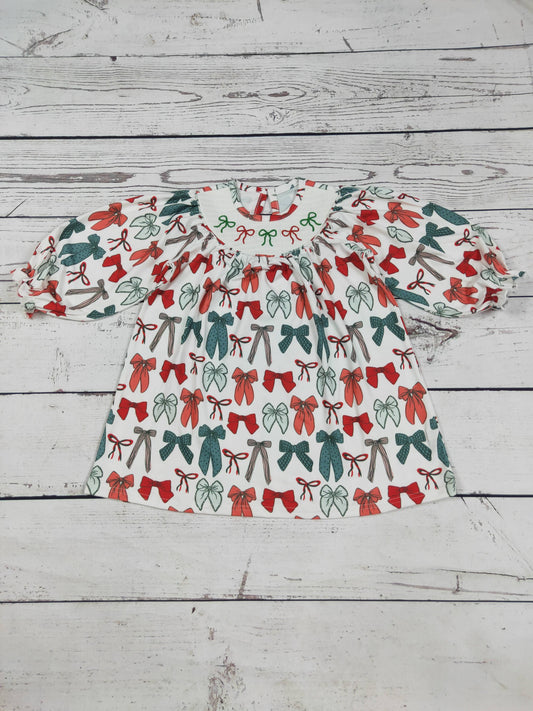 Bows Smocked Girls Christmas Dresses: 3T