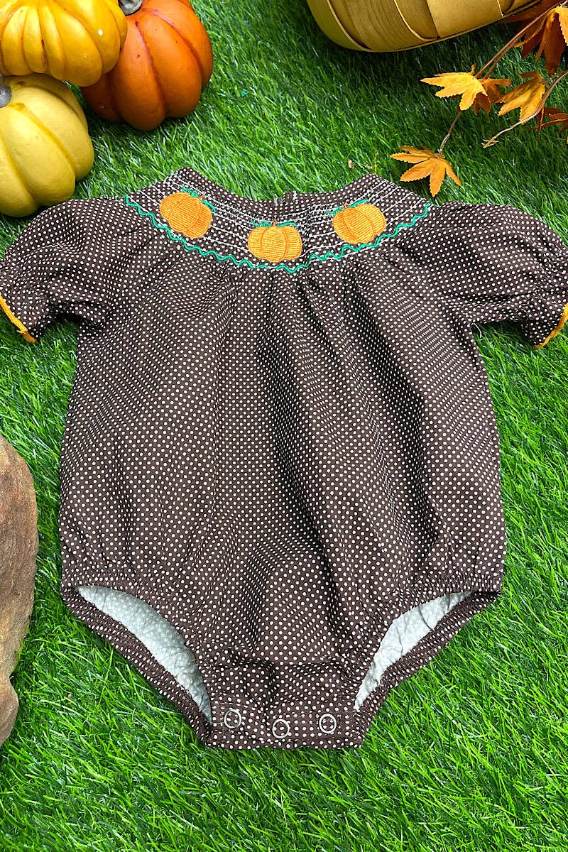 WHITE POLKA DOT ON BROWN SMOCK BABY BUBBLE