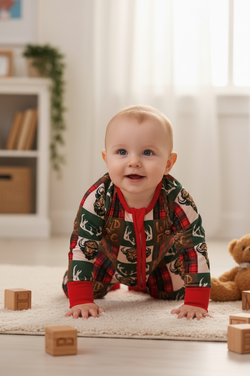 Wild & free Bison printed baby onesie with fold over footie and hands. LR073004 SOL: 0-3M