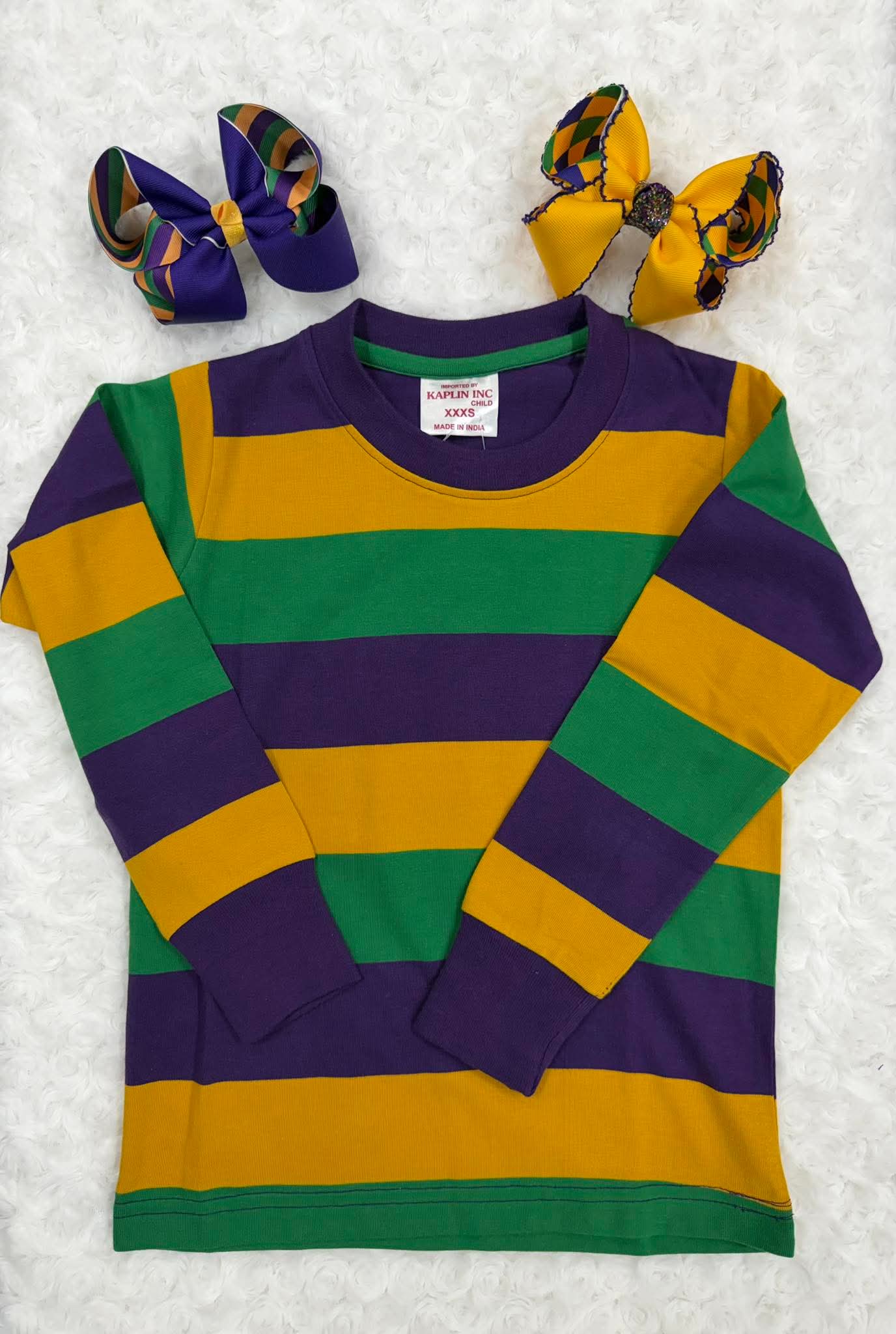 Kaplan Inc Traditional Mardi Gras Striped Crew Neck