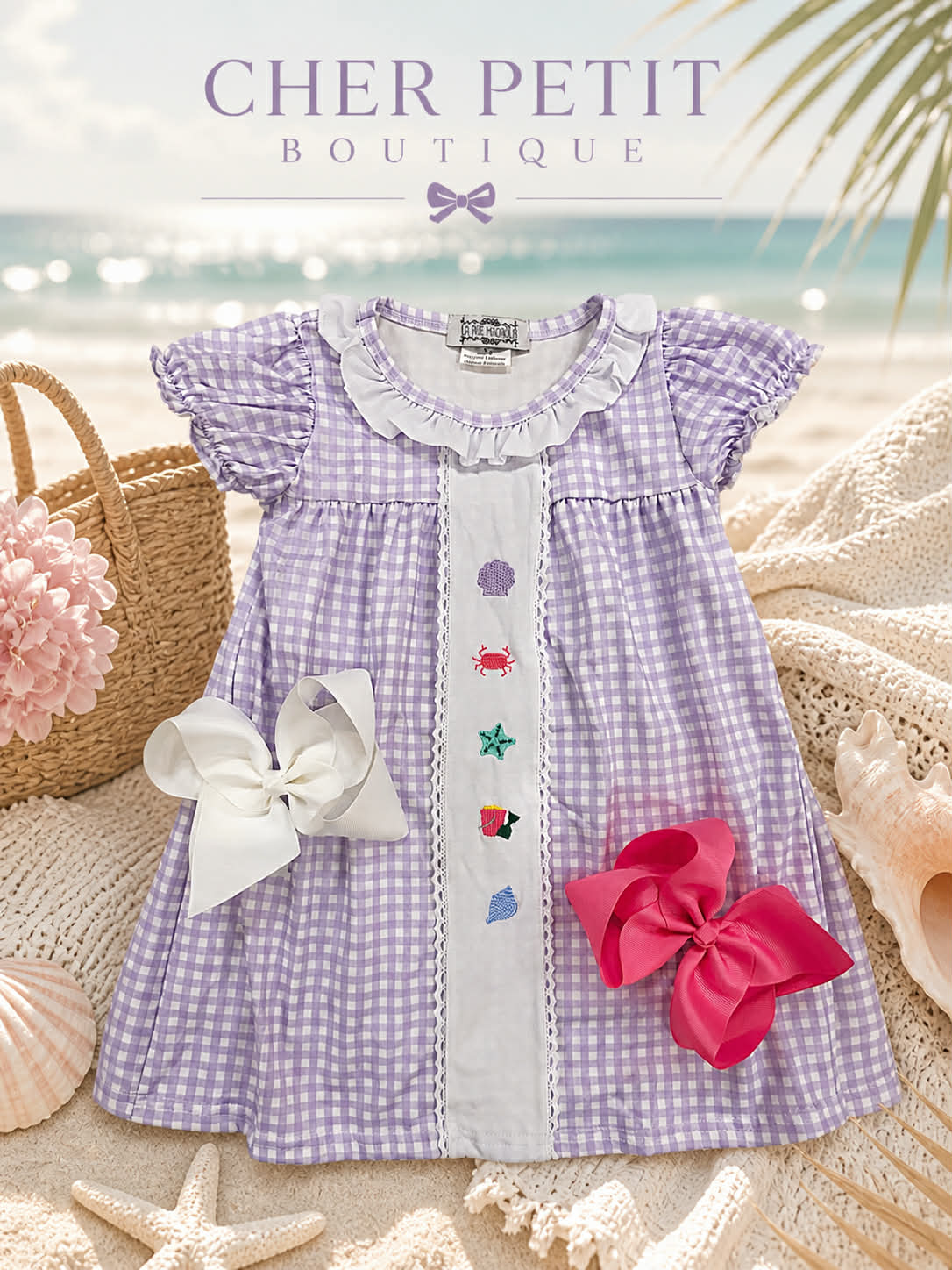 Sea You Soon embroidered Gingham Dress