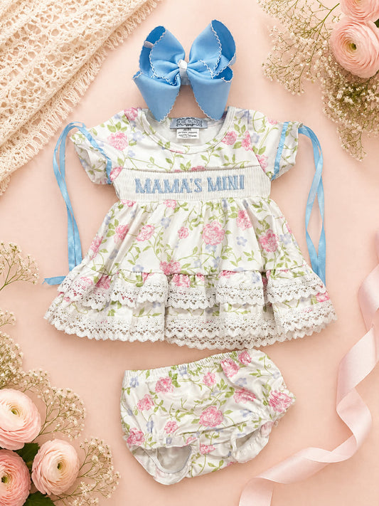 Floral Mama's Mini Machine Smocked Bummies Set