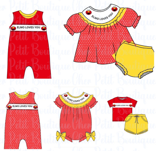 Sesame Street- Elmo Loves You -Machine Smocked -Pre-Order